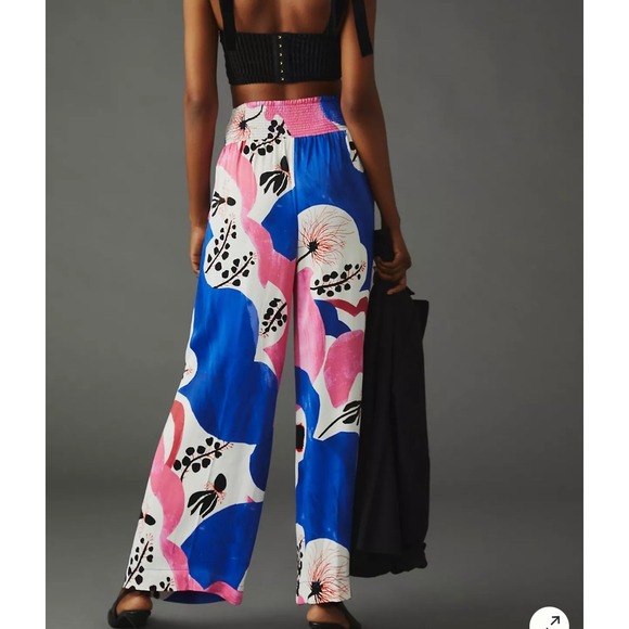 Anthropologie‎ Maeve Lisa Sander Floral Wide Leg Pants Blue Pink boho whimsi XL - Picture 2 of 9